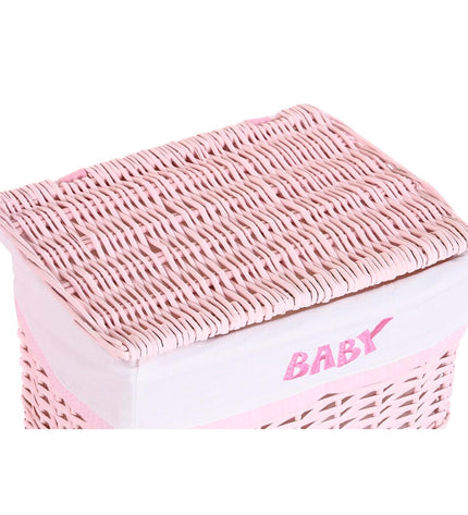 DKD Home Decor pink woven laundry basket for children, 44x34x56 cm, with five parts for home storage and organization.
