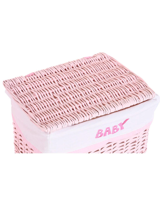 DKD Home Decor pink woven laundry basket for children, 44x34x56 cm, with five parts for home storage and organization.