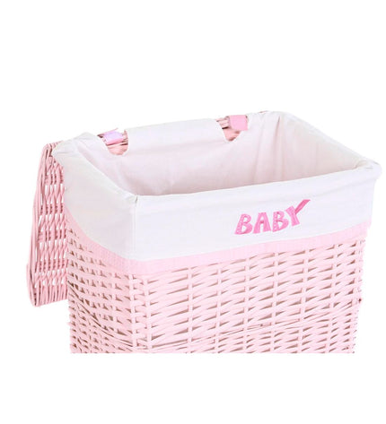 DKD Home Decor pink woven laundry basket for children, 44x34x56 cm, with five storage compartments for organization.
