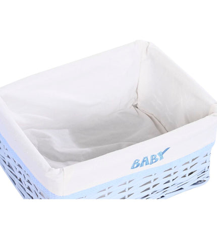 DKD Home Decor blue celeste woven manned set for children, 44x34x56 cm, includes five storage and organization pieces.