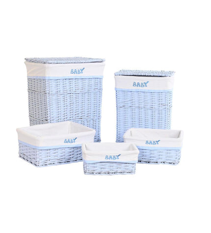 DKD Home Decor blue celestial woven storage basket set for children, 44x34x56 cm, includes 5 organizational pieces.