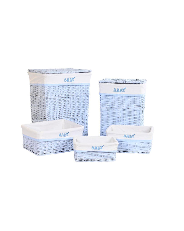 DKD Home Decor blue celestial woven storage basket set for children, 44x34x56 cm, includes 5 organizational pieces.