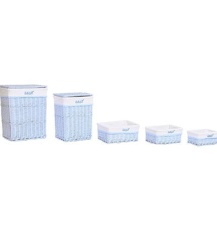 DKD Home Decor blue celeste woven mand set with five storage baskets, suitable for children's room organization, 44x34x56 cm