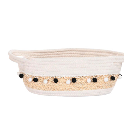 DKD Home Decor boho basket spelset for home decor and bathroom storage, includes two woven baskets in natural tones.
