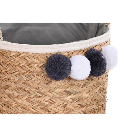 DKD Home Decor basket spelset with natural fiber pompons, 40x40x35 cm for home decor and bathroom storage.