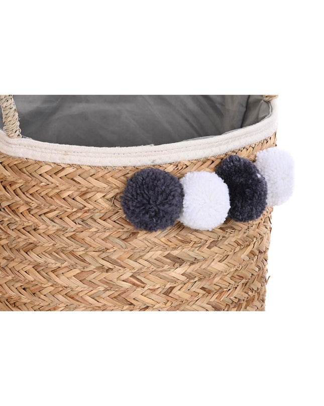 DKD Home Decor basket spelset with natural fiber pompons, 40x40x35 cm for home decor and bathroom storage.