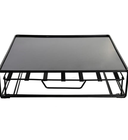 Black metal coffee capsule organizer by DKD Home Decor, measuring 28.7x32x7 cm, for organizing coffee and tea capsules.