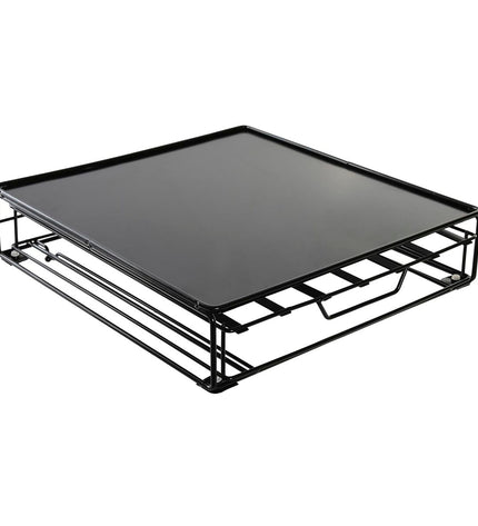 Black DKD Home Decor coffee capsule organizer in metal, measuring 28.7 x 32 x 7 cm, for stylish kitchen storage.
