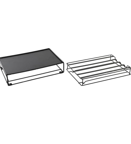Black DKD Home Decor coffee capsule organizer with metal construction, measuring 21x31x7.5 cm, for kitchen storage.