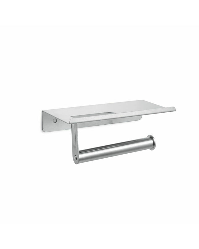 Silver DKD Home Decor toilet paper holder in stainless steel, mounted in a bathroom setting, measuring 18x9.7x7.5 cm.