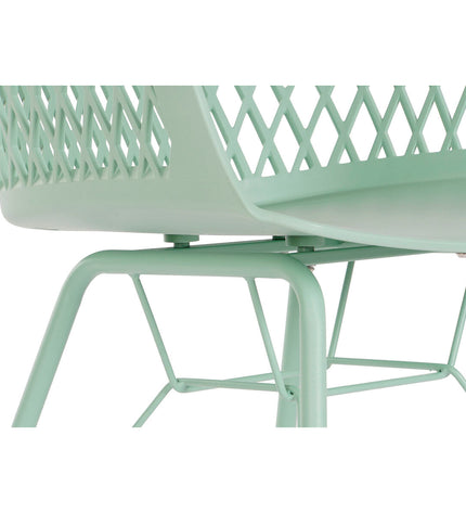 Green DKD Home Decor kitchen chair with metal frame and cushioned seat, measuring 57x57x80.5 cm, suitable for home and kitchen use.