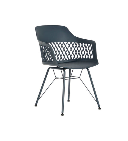 Blue DKD Home Decor kitchen chair with marine blue upholstery, measuring 57 x 57 x 80.5 cm, shown in a home setting.