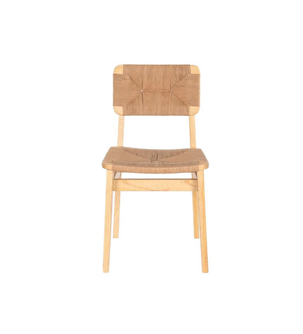 DKD Home Decor kitchen chair in natural wood finish, available in multiple sizes, with a sturdy seat and modern design.