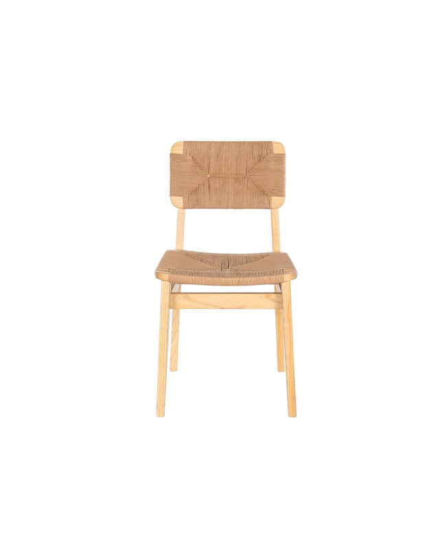 DKD Home Decor kitchen chair in natural wood finish, available in multiple sizes, with a sturdy seat and modern design.