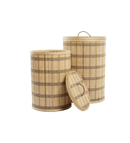 DKD Home Decor bamboo basket set with two storage containers, natural brown finish, for home organization and kitchen use