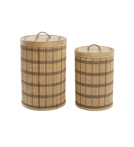 DKD Home Decor natural bamboo basket set with two storage baskets for home organization and kitchen use.