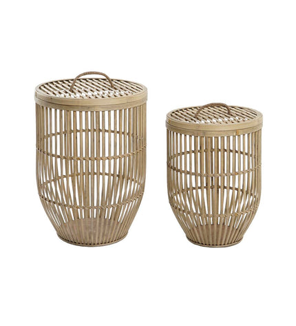 Natural light brown bamboo basket set by DKD Home Decor, two-piece storage and organization baskets for home use.
