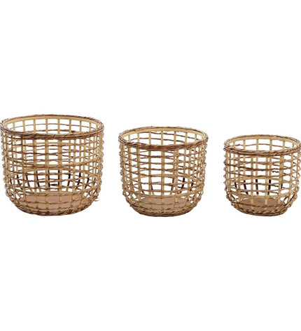 Set of three natural brown storage baskets by DKD Home Decor, ideal for home organization and kitchen storage.