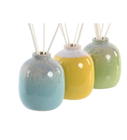 Set of three DKD Home Decor 100 ml city-themed vase air fresheners for home decor and kitchen use, featuring modern cityscape designs.