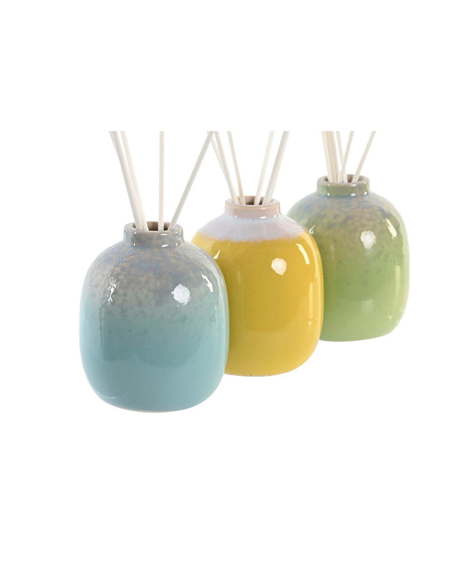 Set of three DKD Home Decor 100 ml city-themed vase air fresheners for home decor and kitchen use, featuring modern cityscape designs.