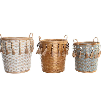 Multicolour bamboo basket spelset with three storage baskets by DKD Home Decor for home organization and decor.