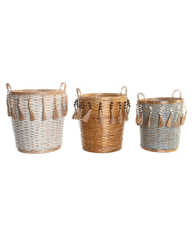 Multicolour bamboo basket spelset with three storage baskets by DKD Home Decor for home organization and decor.