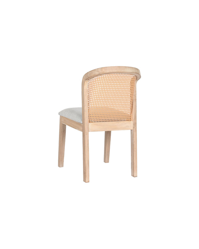 Light gray DKD Home Decor kitchen chair with polyester upholstery, measuring 46 x 61 x 86 cm, in a home and cooking setting.