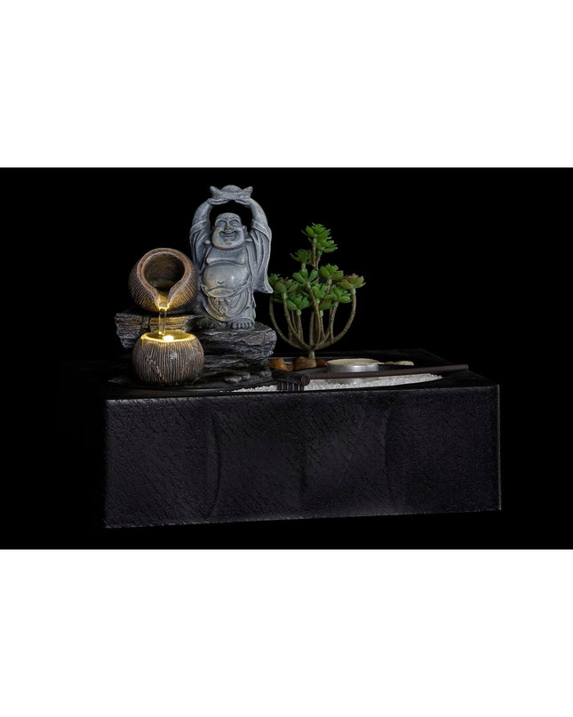 Set of two DKD Home Decor Buddha fountain sculptures for outdoor garden decoration, measuring 29 x 21 x 23 cm each.