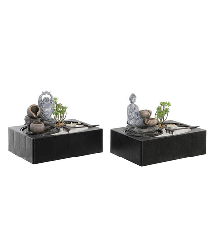 Two DKD Home Decor Buddha fountain statues, outdoor garden decor, 29x21x23 cm, with oriental design and tranquil appearance.