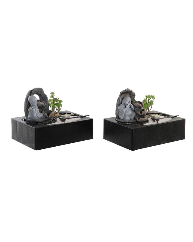 Two DKD Home Decor Buddha fountain sculptures for outdoor garden decor, measuring 29x21x23 cm each, with oriental design accents.