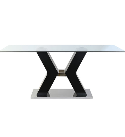 Black wooden dining table with glass top from DKD Home Decor, measuring 180x90x76 cm, in a home furnishing setting.