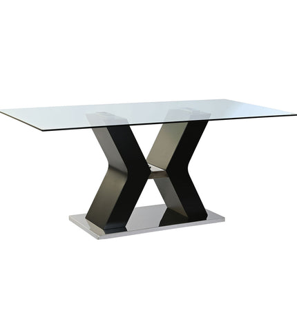 Black dining table by DKD Home Decor with a wooden and glass top, measuring 180x90x76 cm, for modern home and kitchen spaces.