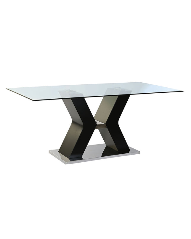 Black dining table by DKD Home Decor with a wooden and glass top, measuring 180x90x76 cm, for modern home and kitchen spaces.