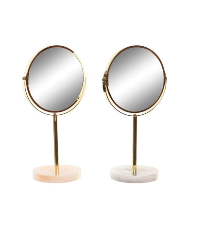 Pair of DKD Home Decor wall mirrors in gray, beige, and gold metal with white resin, measuring 18x13x35 cm, for bathroom or home decor.