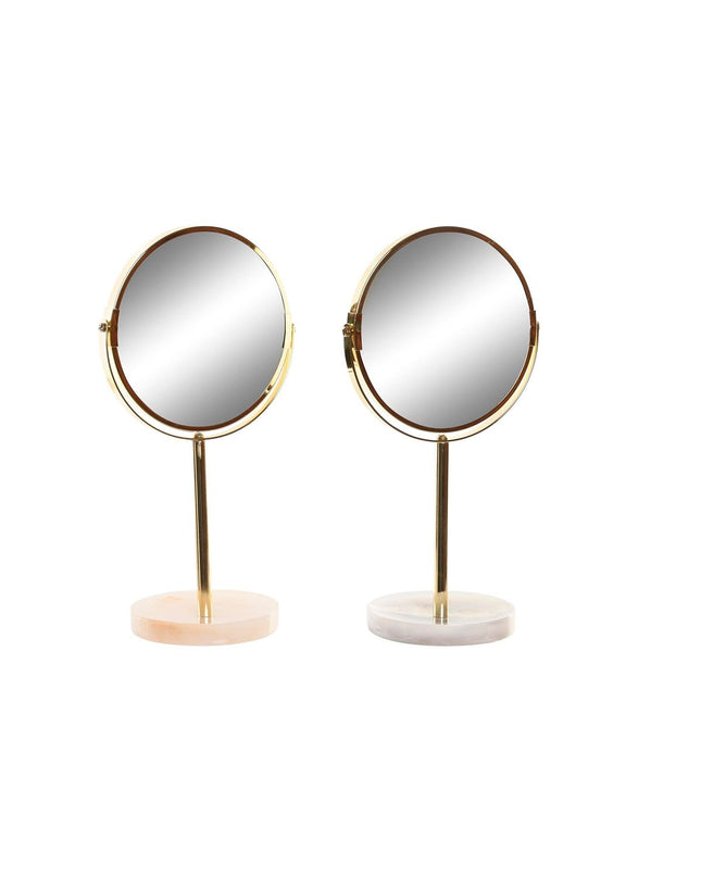 Pair of DKD Home Decor wall mirrors in gray, beige, and gold metal with white resin, measuring 18x13x35 cm, for bathroom or home decor.