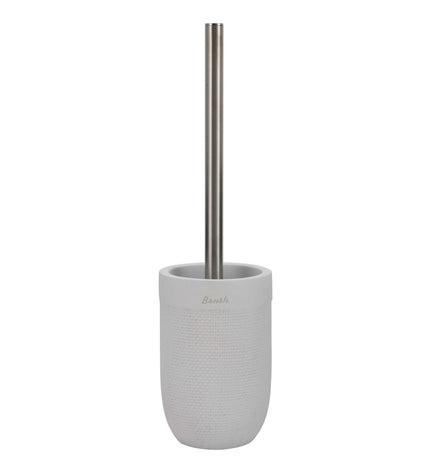 White cement and stainless steel toilet brush holder by DKD Home Decor, 10x10x37 cm for bathroom cleaning.