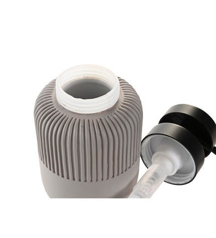 Gray cement DKD Home Decor soap dispenser for bathroom and kitchen, 7x7x15 cm, made of polypropylene.