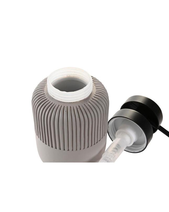 Gray cement DKD Home Decor soap dispenser for bathroom and kitchen, 7x7x15 cm, made of polypropylene.