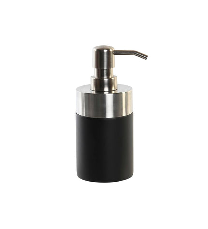 DKD Home Decor silver and black soap dispenser in stainless steel and resin, 7x7x17 cm, for bathroom or kitchen use.