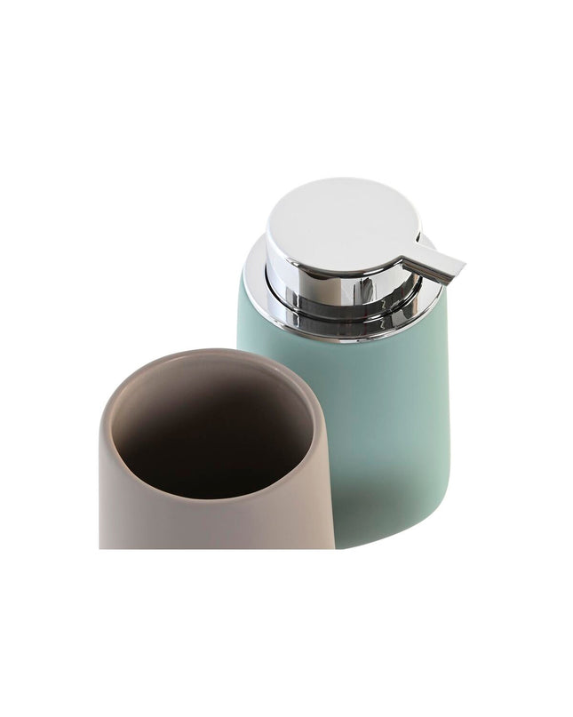 Pair of beige DKD Home Decor soap dispensers, 9x9x14.5 cm, made of ABS and dolomite, suitable for bathroom and kitchen.