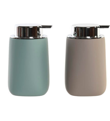 Set of two beige DKD Home Decor soap dispensers, 9x9x14.5 cm, made of ABS and dolomite, suitable for bathroom and kitchen.