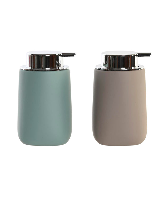 Set of two beige DKD Home Decor soap dispensers, 9x9x14.5 cm, made of ABS and dolomite, suitable for bathroom and kitchen.