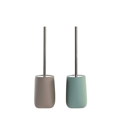 Two beige DKD Home Decor toilet brushes with stainless steel handles and green dolomite bases, measuring 11x11x41 cm, for bathroom.