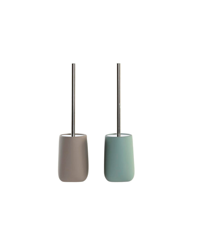 Two beige DKD Home Decor toilet brushes with stainless steel handles and green dolomite bases, measuring 11x11x41 cm, for bathroom.