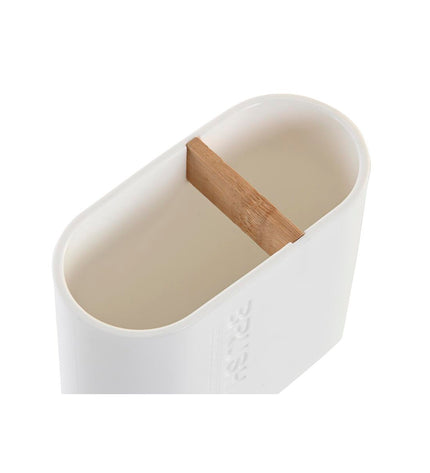 Set of 12 DKD Home Decor bamboo toothbrush holders in white, natural bamboo and polypropylene, 11.5 x 5.5 x 10.5 cm for bathroom storage