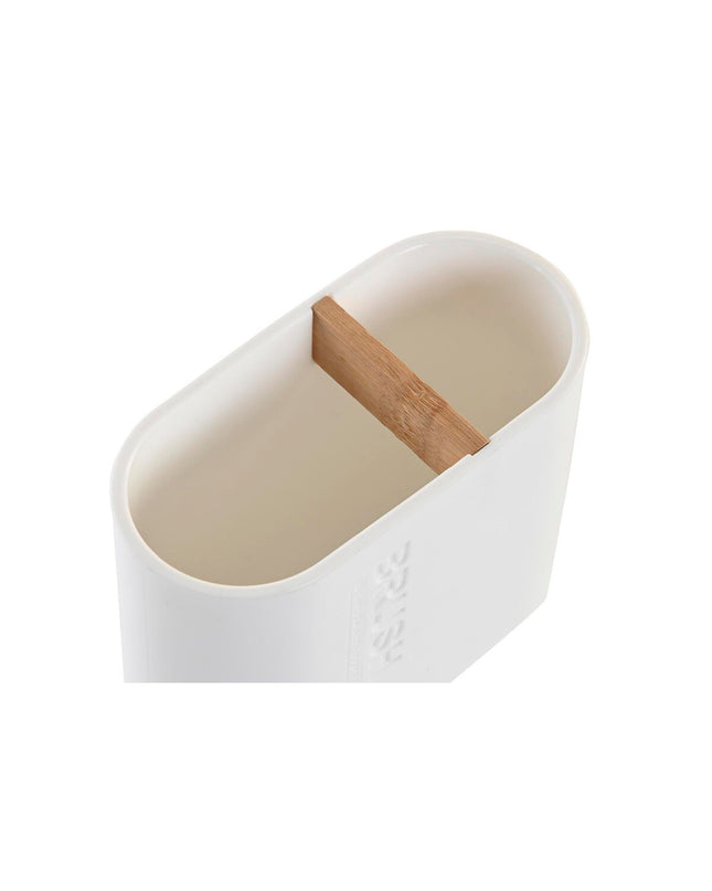 Set of 12 DKD Home Decor bamboo toothbrush holders in white, natural bamboo and polypropylene, 11.5 x 5.5 x 10.5 cm for bathroom storage