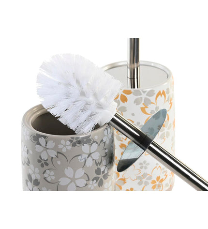 Pair of DKD Home Decor grey-beige aluminium and dolomite toilet brush holders, 10x10x36 cm, suitable for bathroom decor.