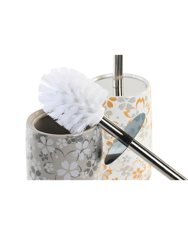 Pair of DKD Home Decor grey-beige aluminium and dolomite toilet brush holders, 10x10x36 cm, suitable for bathroom decor.