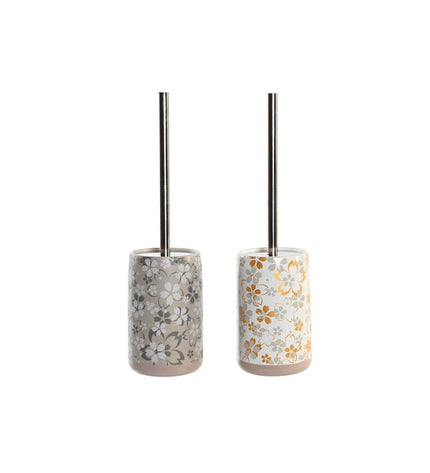 Set of two DKD Home Decor toilet brushes with beige and gray aluminium and dolomite bases, 36 cm tall for bathroom use.