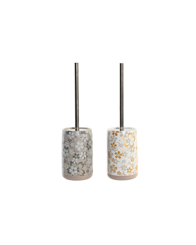 Set of two DKD Home Decor toilet brushes with beige and gray aluminium and dolomite bases, 36 cm tall for bathroom use.
